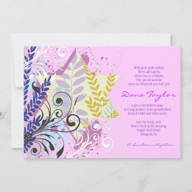 Convites Bebê judaico da estrela abstrata que nomeia o (Frente)