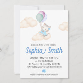Convites Bebê Kitten Balões Chá de fraldas Nuvens