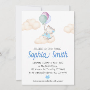 Convites Bebê Kitten Balões Chá de fraldas Nuvens