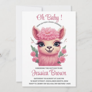 Convites Bebê Lama Sorriso Rosa