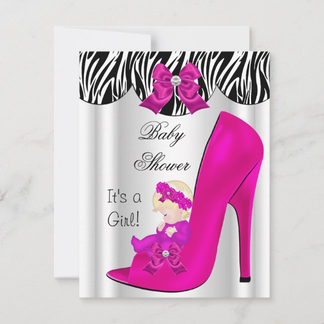 Convites Bebê Loura Chuveiro Menina Rosa Sapato de Bebê Rox (Frente)