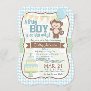 Convites Bebê Macaco, Pastel Chá de fraldas Convidar
