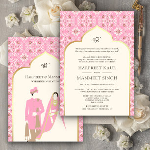 Convites Bebê Marfim Rosa Padrão Anand Karaj Casamento Sikh