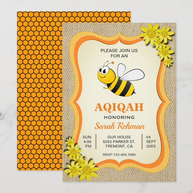 Convites Bebê Menina Abelha Mel Cute Aqiqah (Frente/Verso)