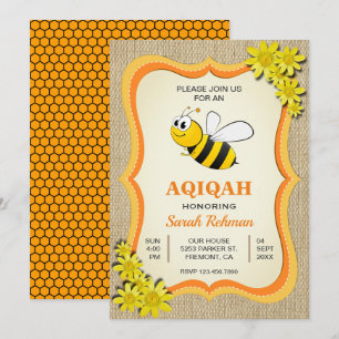 Convites Bebê Menina Abelha Mel Cute Aqiqah