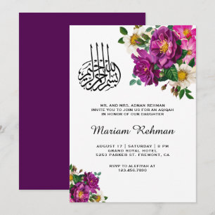 Convites Bebê Menina Aqiqah Floral Roxo Moderno