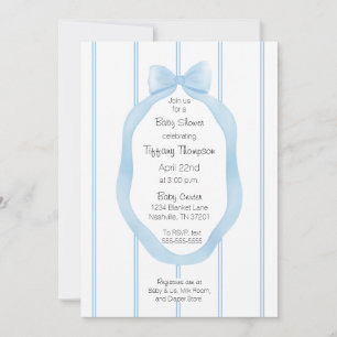 Convites Bebê Menina Azul e Papel de Carteira Branco Fita