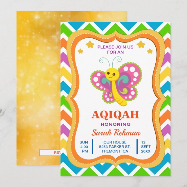 Convites Bebê Menina Borboleta Fofa Aqiqah (Frente/Verso)
