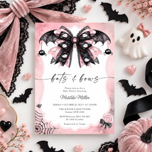 Convites Bebê Menina Chuveirinho de Halloween Bats & Bows