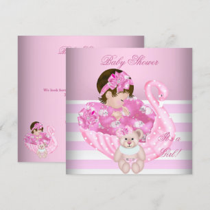 Convites Bebê Menina Chuveiro Bebê Rosa Branco Cisne