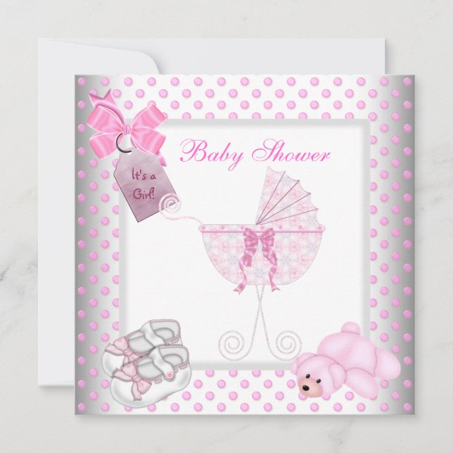 Convites Bebe Menina Chuveiro Bebê Rosa Carruagem Carrinho (Frente)
