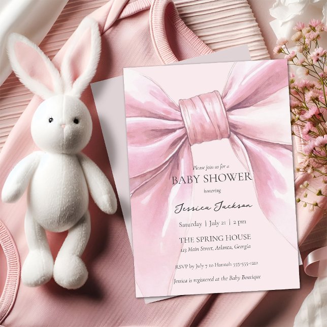 Convites Bebê Menina com Laço Rosa  (Criador carregado)