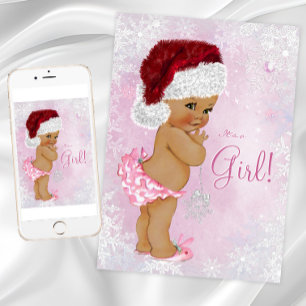 Convites Bebê Menina de Chapéu de Papai Noel, Churrasco de 