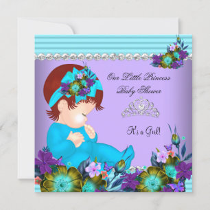 Convites Bebê Menina de Chuveiro de Bebê Fofo Azul Teal Rox