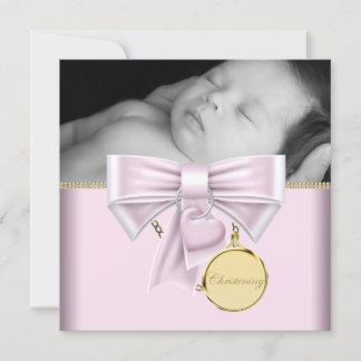 Convites Bebê Menina de Ouro Rosa Foto Batizado