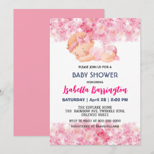 Convites Bebê menina fofa rosa flores de margarida baby sho