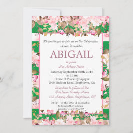 Convites Bebê Menina Judia Nomeando Hebraico Rosa Verde Flo