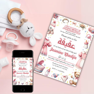 Convites Bebê Menina Rosa Celebração Muçulmana Islâmica Aqi