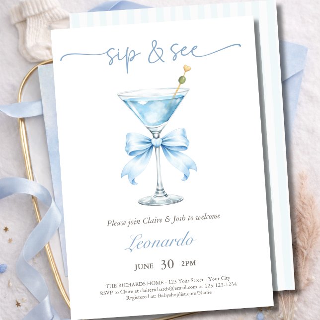 Convites Bebê Menino Arco Azul Coquette para Beber e Ver (Criador carregado)