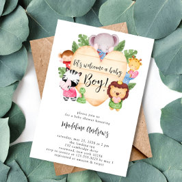 Convites Bebê Menino Cute Safari Chá de fraldas