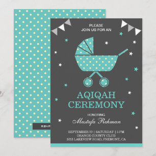 Convites Bebê Menino de Aqiqah Carrinho Azul Turquesa Fofo