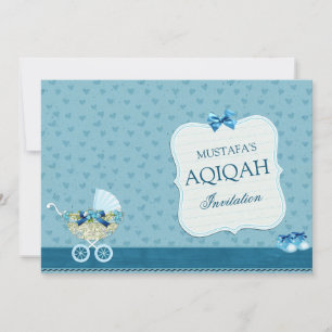 Convites Bebê Menino de Carrinho Azul Fofo Aqiqah