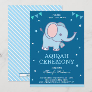 Convites Bebê Menino Elefante Azul Fofo Aqiqah