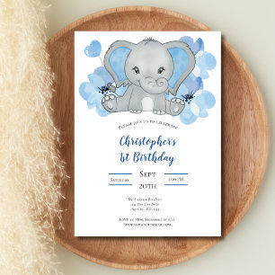 Convites Bebê Menino Elefante Flores Balões Aniversário