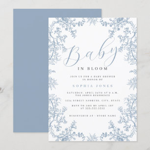 Convites Bebê Menino Floral Vintage em Flor Chá de Bebê