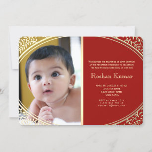 Convites Bebê Menino Red Gold Annaprashan