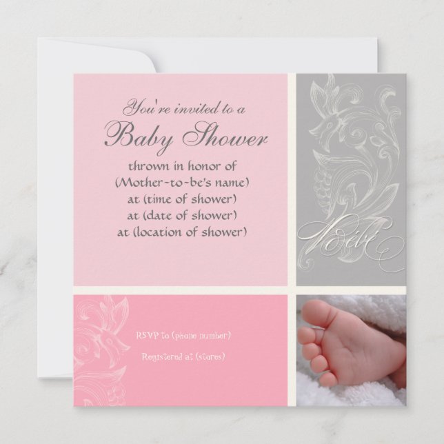 Convites Bébé Modern Swirl n Dot - Chá para Meninas Convida (Frente)