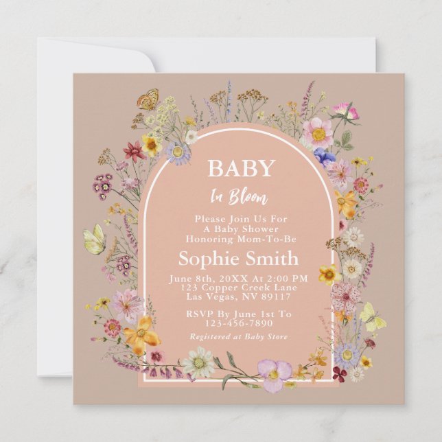 Convites Bebê na flor da flor selvagem - Rosa (Frente)