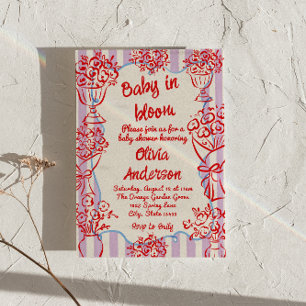 Convites Bebê na Mão Sanguínea Flores Desenhadas Chá de fra