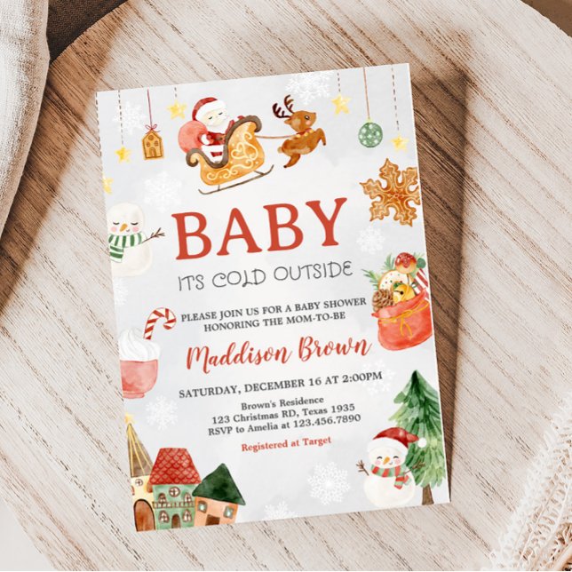 Convites Bebê Natal Está Frio Fora do Chá de fraldas (Christmas Baby Shower Invitation)