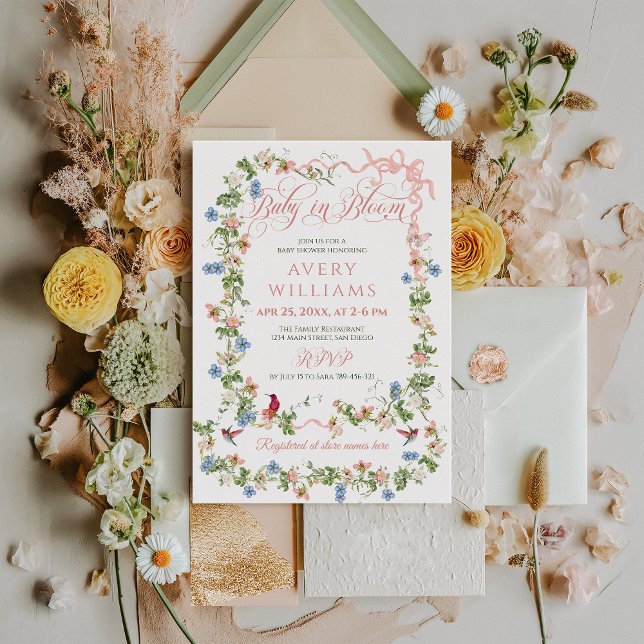 Convites Bebê no Bloom Arco Rosa Chá de fraldas (Criador carregado)