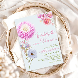 Convites Bebê no Bloom Arco Rosa Chá de fraldas Azul