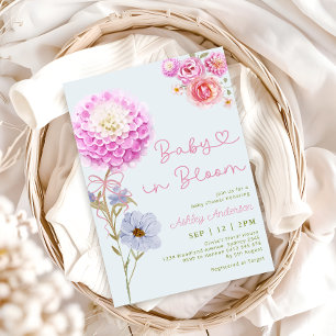 Convites Bebê no Bloom Arco Rosa Chá de fraldas Azul