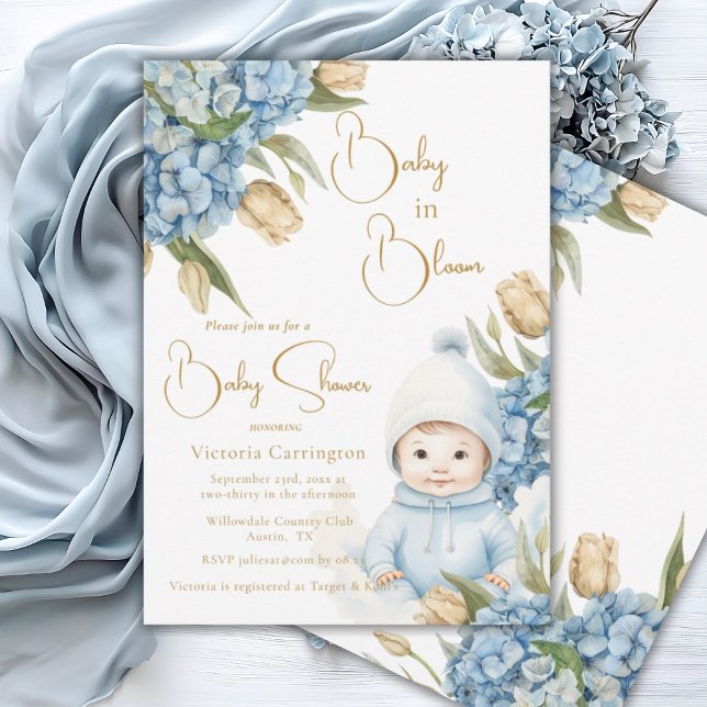 Convites Bebê no Bloom Blue Floral Baby Boy (Criador carregado)