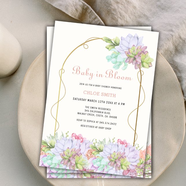 Convites Bebê No Bloom Boho Arch Cactus Chá de fraldas (Baby In Bloom Boho Arch Cactus Baby Shower Invitation)
