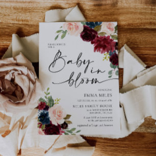 Convites Bebê no Bloom Boho Burgundy Chá de fraldas