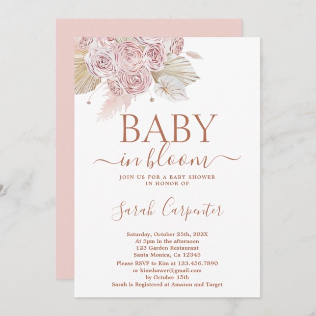 Convites Bebê no Bloom Boho Chá de fraldas (Frente/Verso)