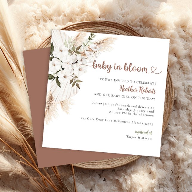 Convites Bebê no Bloom Boho Chic Chá de fraldas Convidado (Neutral Colored Baby Shower Invitation)