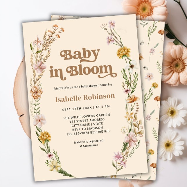 Convites Bebê no Bloom Boho Chic Floral Chá de fraldas (Baby in Bloom Boho Chic Floral Baby Shower Invitation)