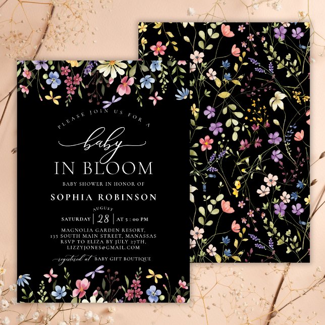 Convites Bebê no Bloom Boho Flor Selvagem Chá de fraldas Ne (Criador carregado)