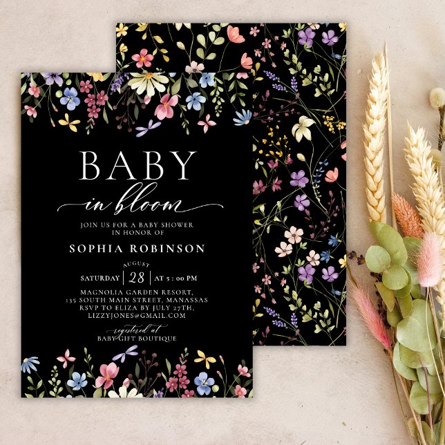 Convites Bebê no Bloom Boho Flor Selvagem Chá de fraldas Ne (Criador carregado)