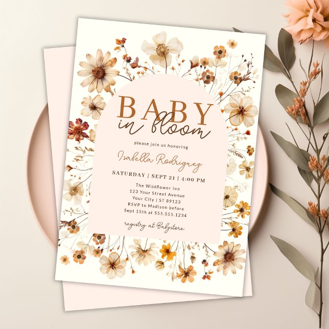 Convites Bebê no Bloom Boho Floral Chá de fraldas (Baby in Bloom Boho Floral Girl Baby Shower Invitation)
