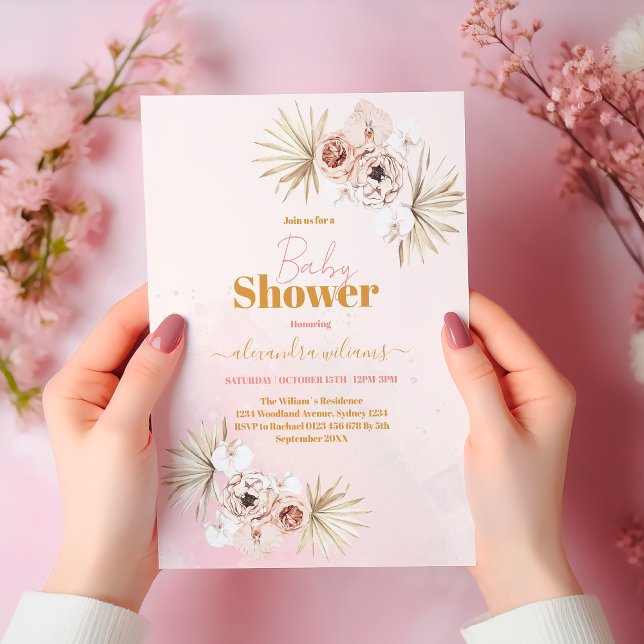 Convites Bebê no Bloom Boho Pampas Chá de fraldas Grass (Criador carregado)