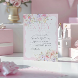 Convites Bebê no Bloom, Chá de Bebê Moderno Floral Rosa