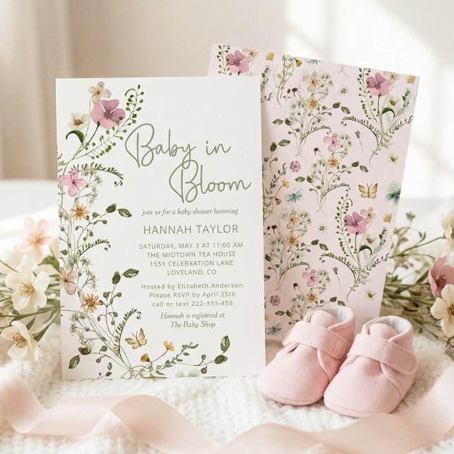 Convites Bebê no Bloom - Chá de fraldas de Garota Floral Ro (Criador carregado)