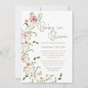 Convites Bebê no Bloom - Chá de fraldas de Garota Floral Ro